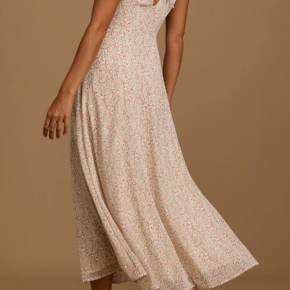 Your Only Darling Ivory Floral Print Sleeveless Midi Dress
